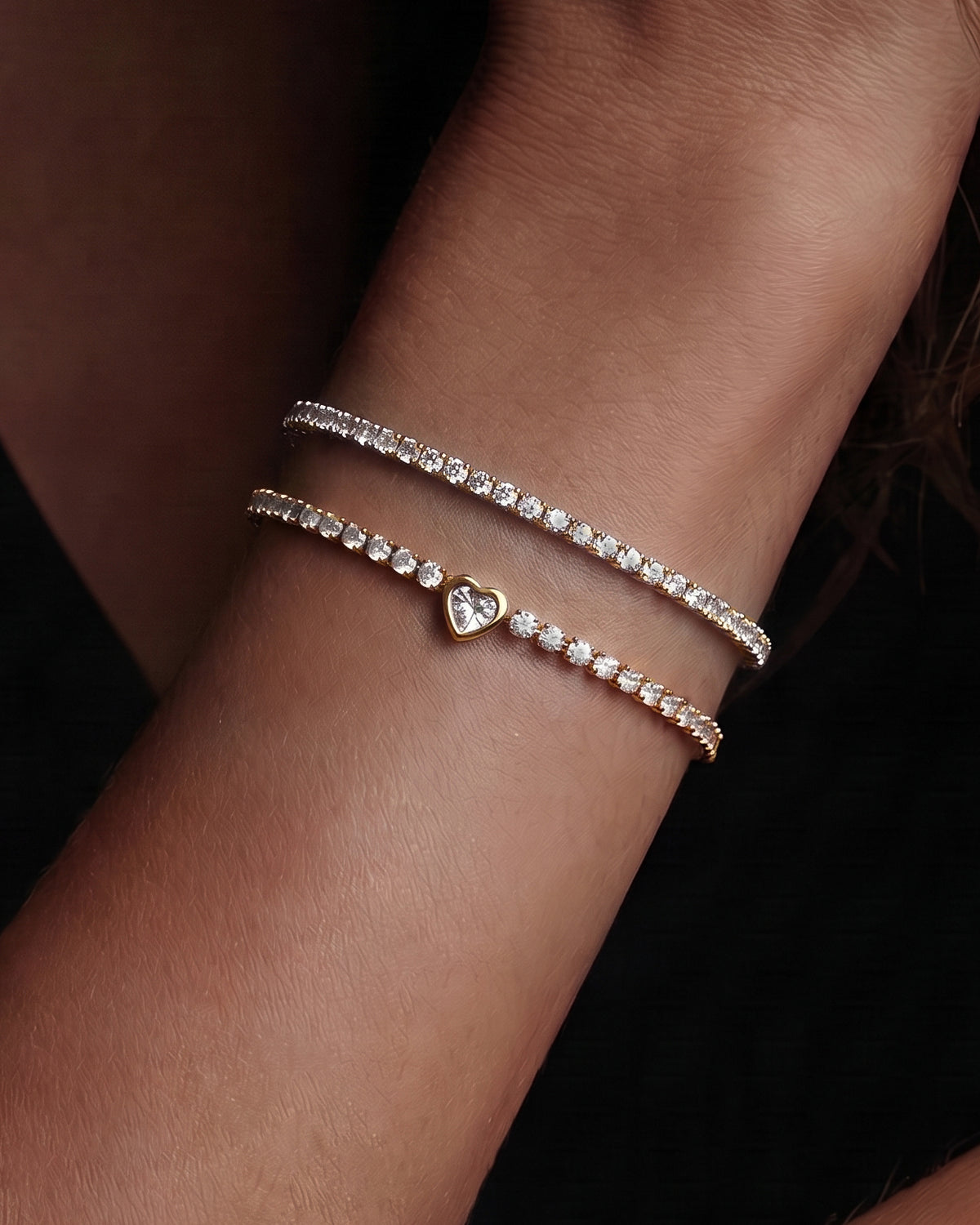 18K Heart Tennis Bracelet