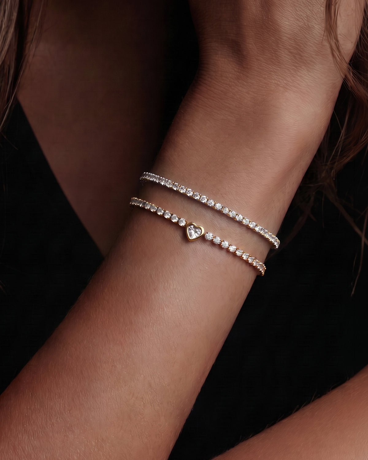 18K Heart Tennis Bracelet